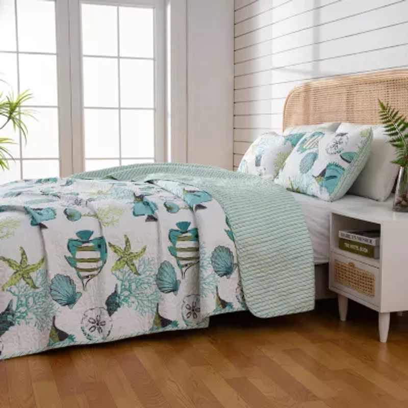 Linery Fish Coral Reversible Quilt Set