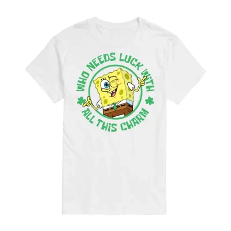 Mens Short Sleeve St. Patrick's Day Spongebob Graphic T-Shirt