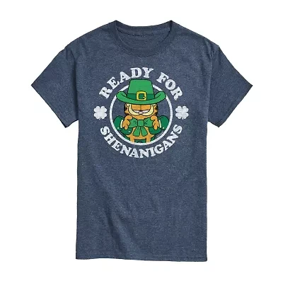 Mens Short Sleeve St. Patrick's Day Garfield Graphic T-Shirt