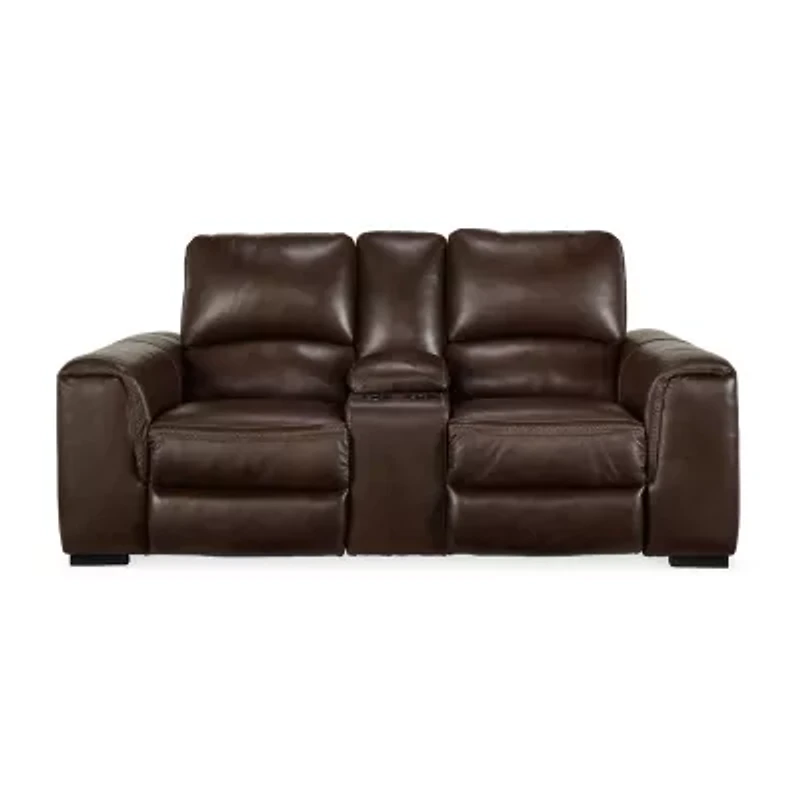 Alessandro Dual Power Leather Reclining Loveseat with Console