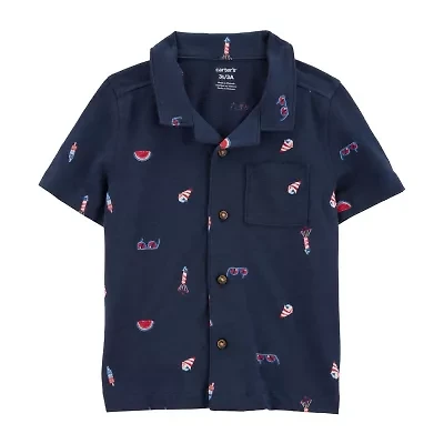 Carter's Americana Toddler Boys Short Sleeve Fitted Regular Fit Button-Down Shirt
