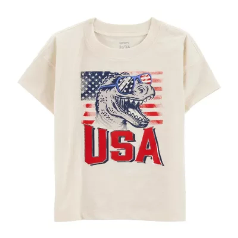 Carter's Americana Toddler Boys Round Neck Short Sleeve Flag Regular Fit Graphic T-Shirt
