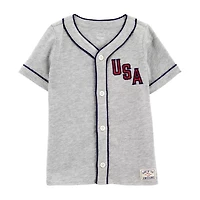 Carter's Americana Toddler Boys V Neck Short Sleeve Fitted Regular Fit Button-Down Shirt