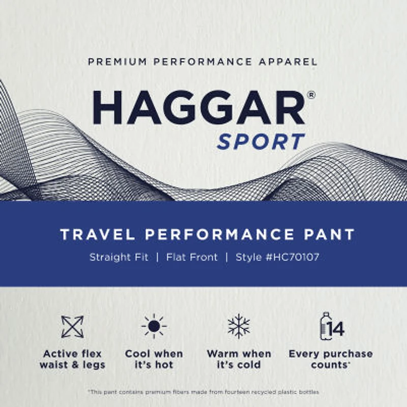 Haggar Sport Travel Performance Mens Comfort Waistband Straight Fit Flat Front Pant