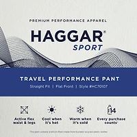 Haggar Sport Travel Performance Mens Comfort Waistband Straight Fit Flat Front Pant