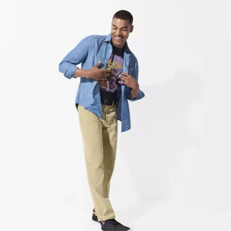 St. John's Bay Chambray Mens Long Sleeve Slim Fit Button-Down Shirt