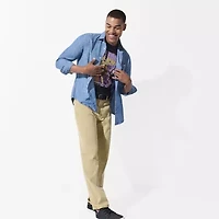 St. John's Bay Chambray Mens Long Sleeve Slim Fit Button-Down Shirt