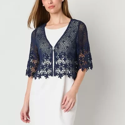 Rabbit Design Womens V Neck Short Sleeve Bordered Shrug