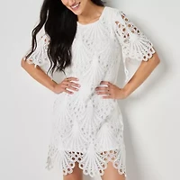52seven Womens Short Sleeve Lace Shift Dress