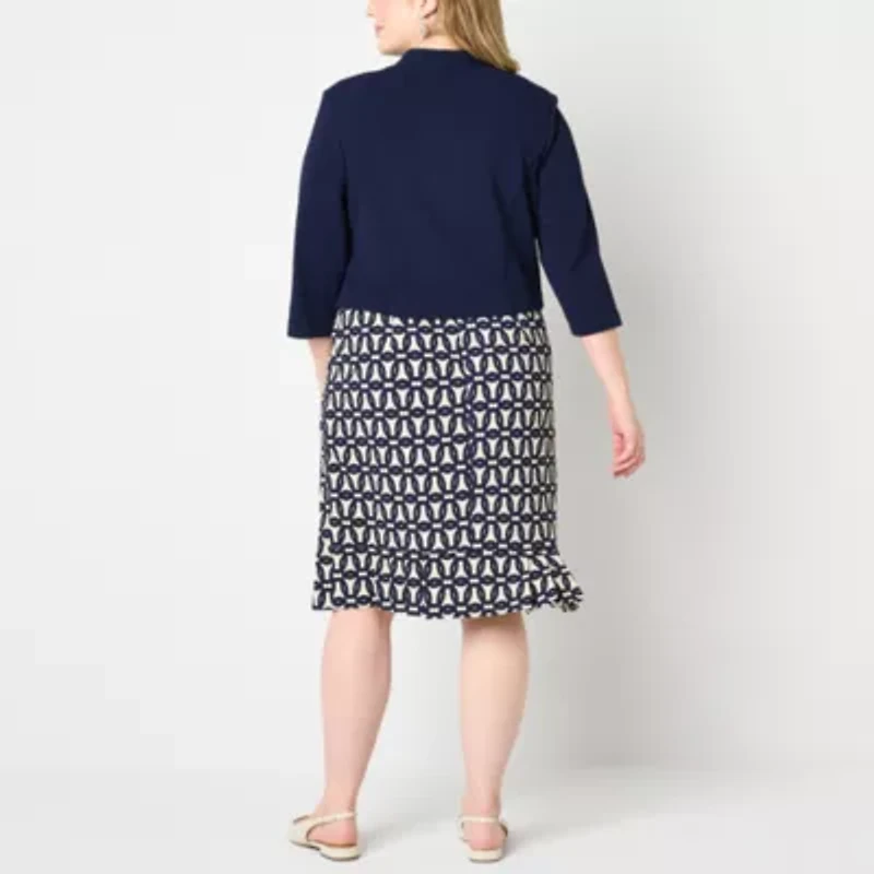 Maya Brooke Womens Jacket Dress Plus