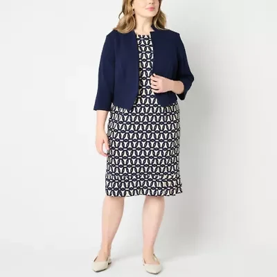 Maya Brooke Womens Jacket Dress Plus