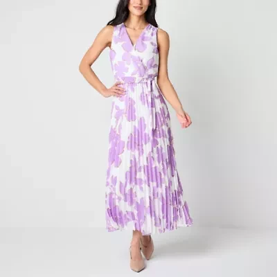 Studio 1 Womens Sleeveless Floral Petite Maxi Dress