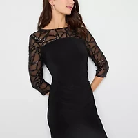 Brianna Milay Womens Sequin 3/4 Sleeve Evening Gown