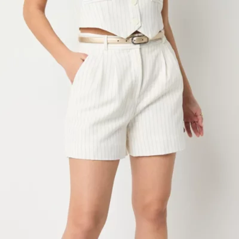 by&by Womens Mid Rise Juniors Pleated Short