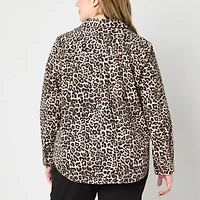 Liz Claiborne Womens Crew Neck Long Sleeve Fitted Regular Fit Plus Button-Down Shirt
