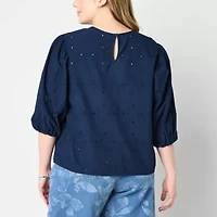 Liz Claiborne Womens Crew Neck 3/4 Sleeve Plus Blouse