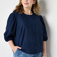 Liz Claiborne Womens Crew Neck 3/4 Sleeve Plus Blouse