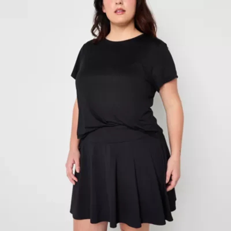 Xersion Everyday Womens Crew Neck Twist Back Short Sleeve T-Shirt Plus