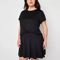 Xersion Everyday Womens Crew Neck Twist Back Short Sleeve T-Shirt Plus