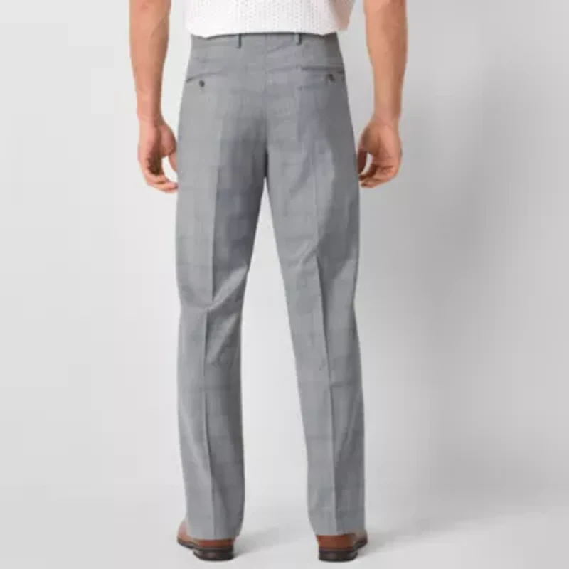 Stafford Mens Plaid Classic Fit Flat Front Suit Pant