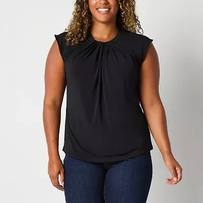 Liz Claiborne Womens Round Neck Sleeveless Tall Blouse