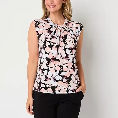 Liz Claiborne Womens Round Neck Sleeveless Tall Blouse