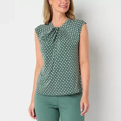 Liz Claiborne Womens Round Neck Sleeveless Tall Blouse