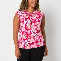 Liz Claiborne Womens Tall Round Neck Sleeveless Blouse