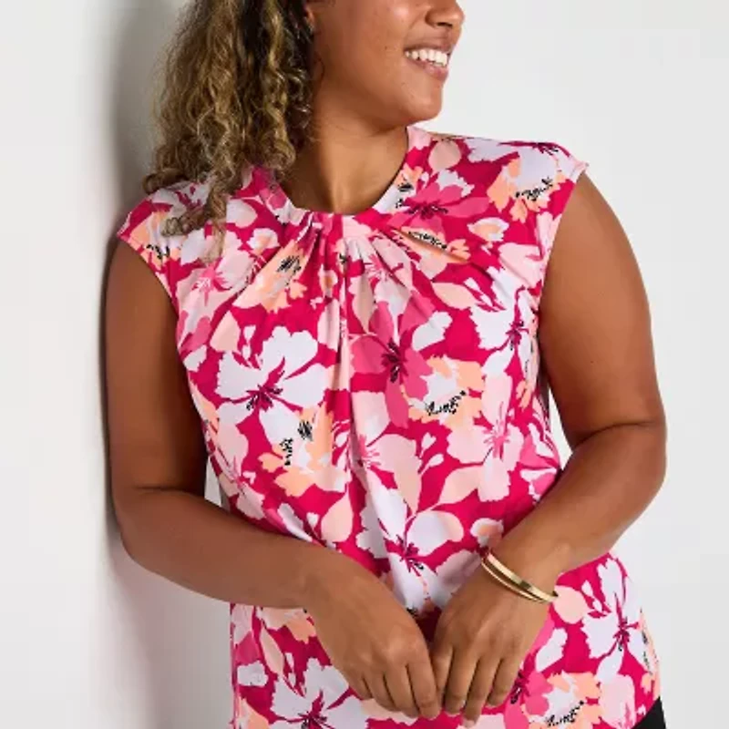 Liz Claiborne Womens Tall Round Neck Sleeveless Blouse