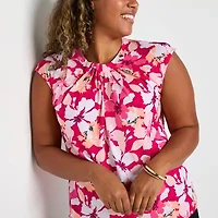 Liz Claiborne Womens Tall Round Neck Sleeveless Blouse