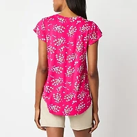Liz Claiborne Womens Crew Neck Short Sleeve Tall Blouse