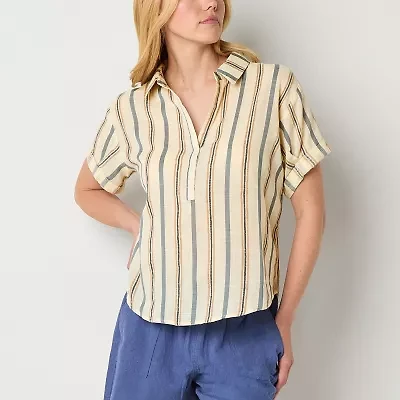 a.n.a Tall Womens Short Sleeve Regular Fit Blouse