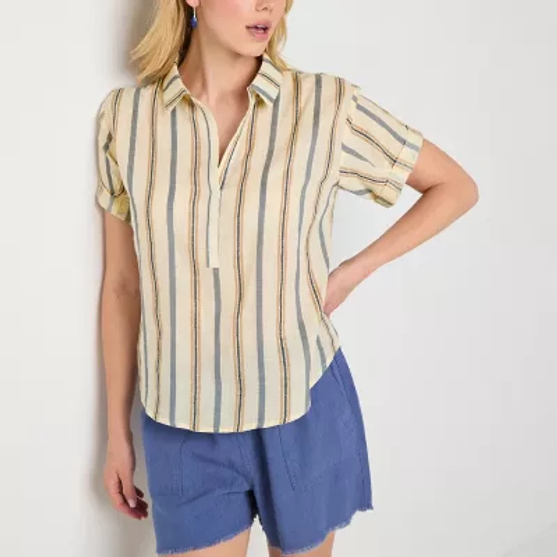 a.n.a Tall Womens Short Sleeve Regular Fit Blouse