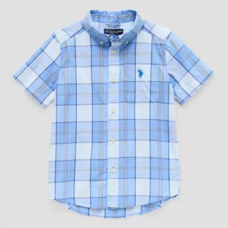 U.S. Polo Assn. Little & Big Kid Boys Short Sleeve Classic Fit Embroidered Button-Down Shirt