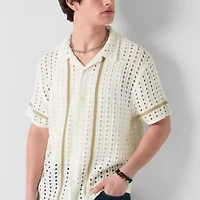 Arizona Mens Short Sleeve Button Front Sweater
