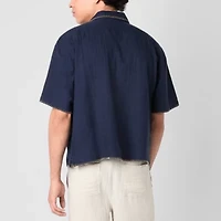 Arizona Mens Short Sleeve Cropped Embroidered Button-Down Shirt