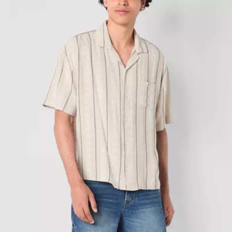 Arizona Mens Short Sleeve Cropped Button-Down Shirt