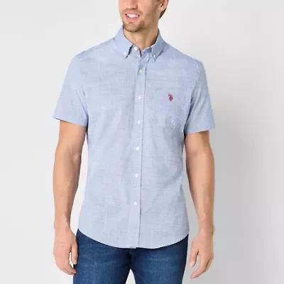 U.S. Polo Assn. Stretch Slub Mens Short Sleeve Classic Fit Fabric Embroidered Button-Down Shirt