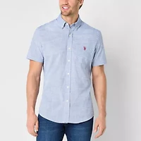 U.S. Polo Assn. Stretch Slub Mens Short Sleeve Classic Fit Fabric Embroidered Button-Down Shirt