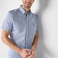 U.S. Polo Assn. Stretch Slub Mens Short Sleeve Classic Fit Fabric Embroidered Button-Down Shirt