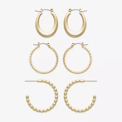 Mixit Gold Tone Twist Hoop Womens 3 Pair Earring Set