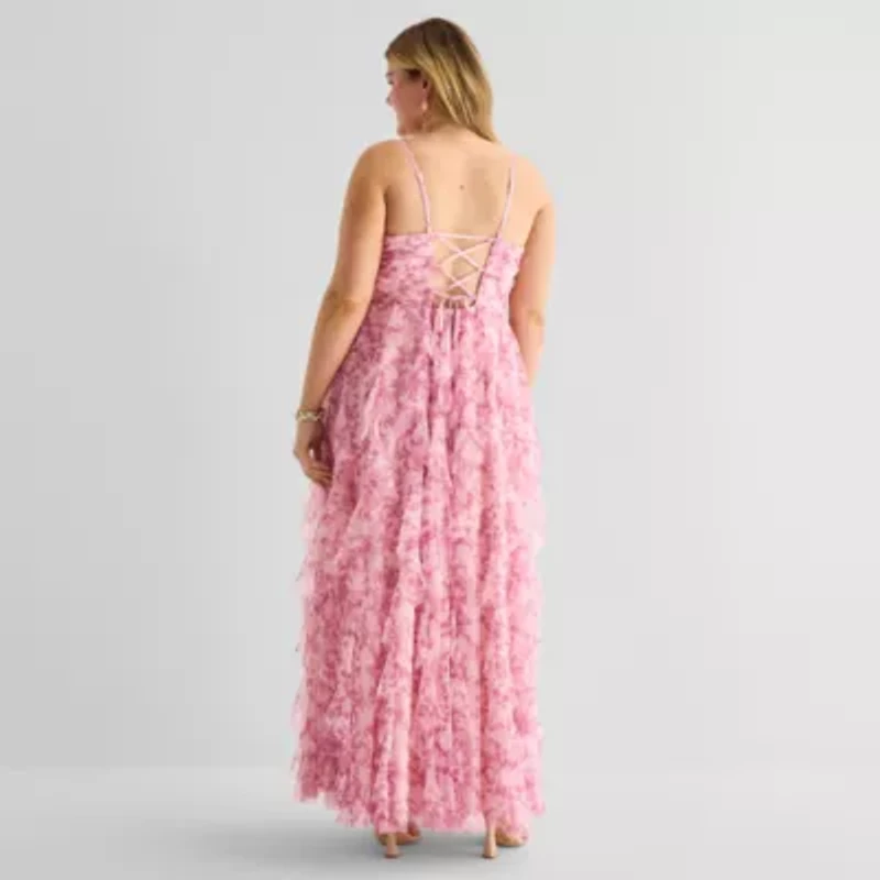 Radiante Couture Womens Juniors Plus Floral A-Line Dress