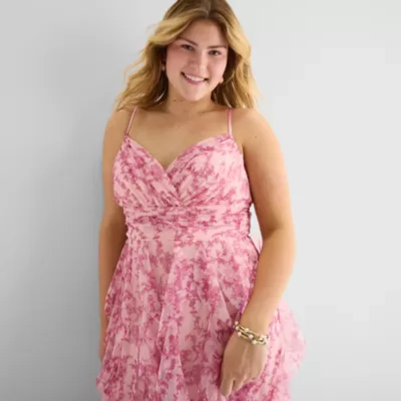 Radiante Couture Womens Juniors Plus Floral A-Line Dress