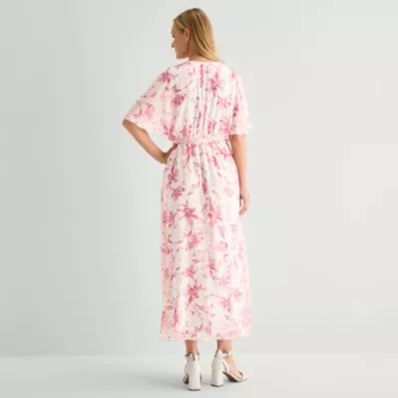 Studio 1 Womens Short Sleeve Floral Maxi Dress