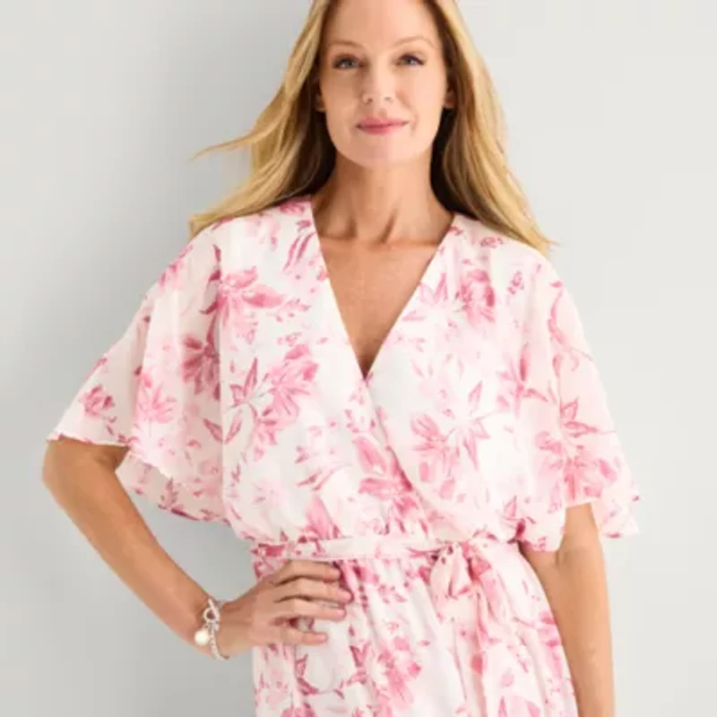 Studio 1 Womens Short Sleeve Floral Maxi Dress