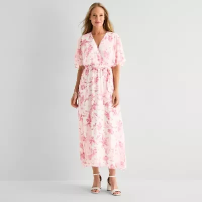 Studio 1 Womens Short Sleeve Floral Maxi Dress