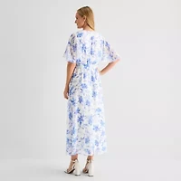 Studio 1 Womens Short Sleeve Floral Maxi Dress