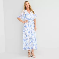 Studio 1 Womens Short Sleeve Floral Maxi Dress