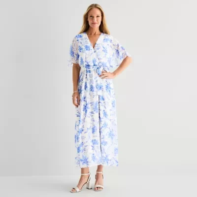 Studio 1 Womens Short Sleeve Floral Maxi Dress