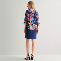 R & K Originals Womens Floral Faux-Jacket Dress With Removable Necklace